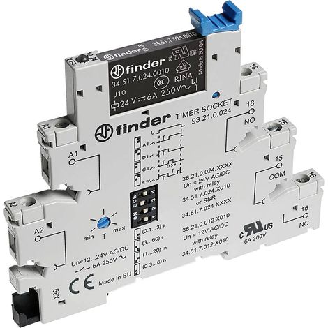 Finder 38.21.0.024.0060 38.21.0.024.0060 Relais temporisé 24 V DC/AC 1 pc(s) Plage temporelle: 0.1 - 21600 s 1 inverseu
