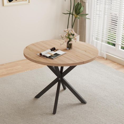 Runder Esstisch 100cm Hellbraun mit Metallbeinen, für 4-6 Personen (1/5)