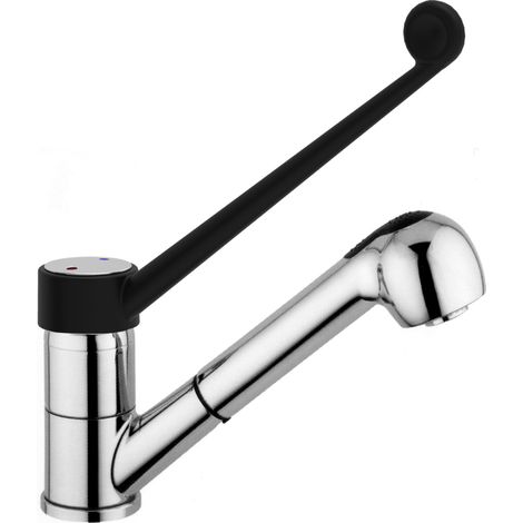 Miscelatore lavello con doccia estraibile leva nera 30 cm. BES 1249 (1/2)