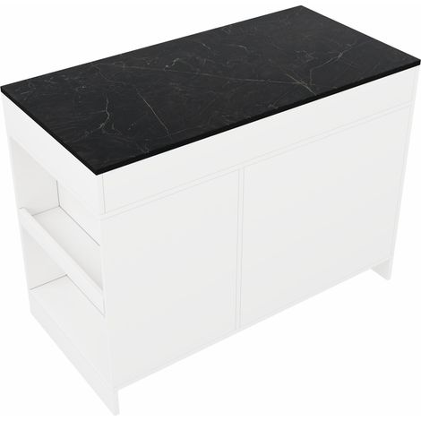 Isla de cocina blanca con 3 cajones, estante para especias y balda regulable 120x60x90 cm (1/5)