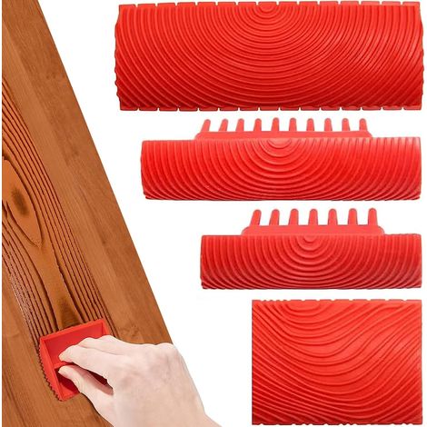 4 PièCes Outil De Grain De Bois Boisette, Relook Bois Outil à Grain De Bois,Grain à Effet Bois Pour La DéCoration,Empreinte Peinture Effet Bois(Rouge) (1/5)