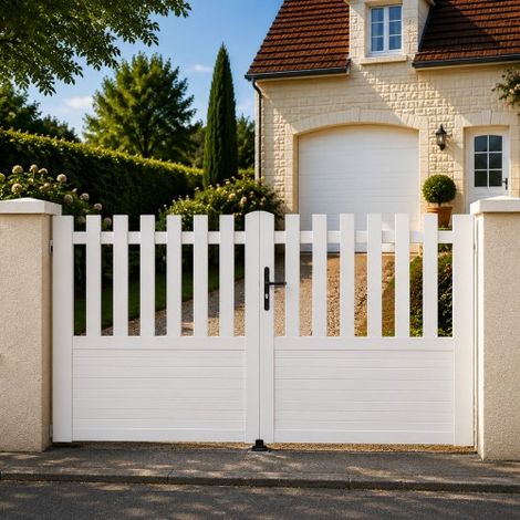 Portail battant manuel PVC blanc structure renforcée H 145 x L 400 ALENÇON DROIT