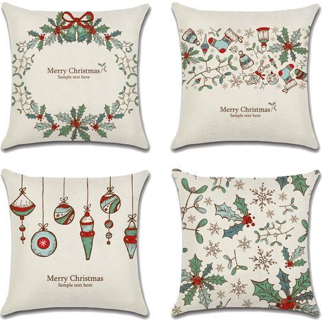 GENERIC-4 Pièces Housse de Coussin Noël 45x45cm Taie d'oreiller de Noël en Coton et Lin Merry Christmas Décoratif Taie d'oreiller pour Canapé Lit Chambre Chaise Jardin (1/5)