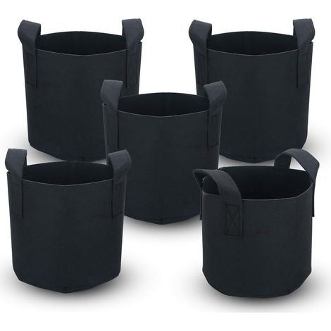 Lot de 5 sacs de plantation non tissés, 38 litres (10 gallons) - 40 x 30 cm - Avec poignées de transport - Pour jardin, serre, etc. - Sac de plantation (1/5)