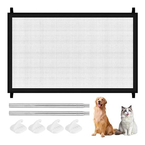 1pc Pet Safety Gate Stair Gate Folding Mesh No Drilling Required for Stairs, Doors and Hallways (110 x 75 cm, Black) (1/5)