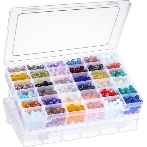Boîte Organisatrice En Plastique Clair - 36 Compartiments Ajustables - Pour Perles Bijoux Artisanat Pêche - Lot De 2 (1/5)