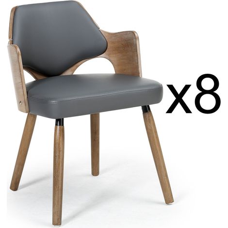 Lot de 8 chaises scandinaves Dima Bois Vintage Gris (1/3)