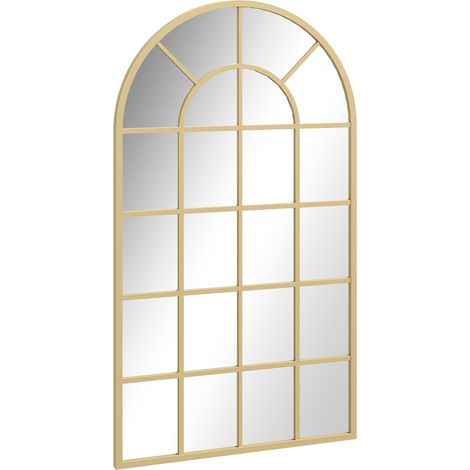 Miroir verrière arche style industriel fenêtre arcade métal 110 x 65 cm doré