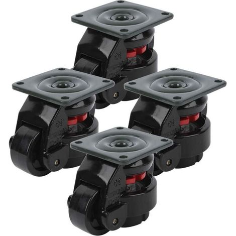 50-mm-Lenkrollen, 250 kg/551,16 lbs, Schwerlast-Möbelrollen mit 360°-Drehung und Nivellierfunktion, hochwertige Industrierollen, 4er-Set (Schwarz) (1/5)