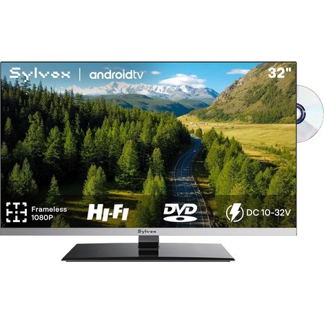 32" Android 12V TV pour Camping - 1080P, Lecteur DVD Intégré, DVB-T2 DC 12V Android Television Lunette Extrêmement étroite Télé 12V pour Camping-Car, Camion, Limo 2023 (1/5)