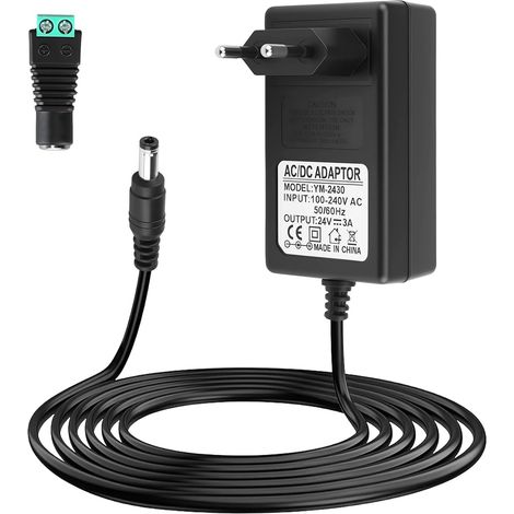 24V 3A Adaptateur Secteur pour LED COB Streifen, CCTV Caméra Transformateur Universel AC 100-240V, Alimentation 72W avec 5,5x2,5mm pour Lampe à Ongles, Commutateur Réseau PoE, 1,5 m (1/5)