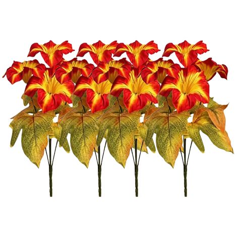 Lot 4 bouquets fleurs artificielles – Couleurs automnales, UV résistant – Pour intérieur et extérieur, entretien facile – Rouge orangé