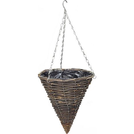 HOXILEELEO - Nouveau pot de fleurs suspendu en forme de cône chaud pour plantes d'intérieur et d'extérieur. Matériaux : rotin, métal. (1/5)