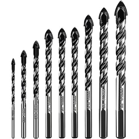 Juego de 9 brocas con punta de carburo de tungsteno, brocas multimaterial, Ø 3/4/5/6/6/8/10/12 mm, para baldosas de porcelana, cerámica, ladrillo, plástico, cemento, madera y vidrio. (1/5)