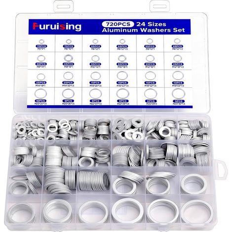 720 Pièces Rondelles Metal, 24 Tailles Rondelle Plate en Aluminium, M5 M6 M8 M10 M12 M14 M16 M18 M20 M22 M24, pour Domestique Automobile Industriel Tuyauterie Maintenance (1/5)