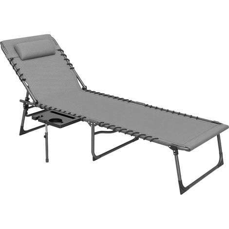 Bain de soleil pliante - Outsunny - dossier réglable sur 5 niveaux, plateau, appuie-tête, poche latérale - 60x190x31cm - gris (1/5)