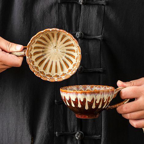 Tazza in ceramica in stile vintage, cotta in forno - bellissima tazza da caffè - tazza da tè pomeridiano - tazza da latte fatta in casa - 180 ml (1/3)