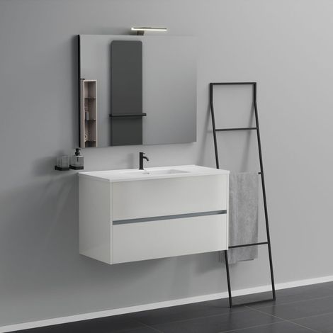 Inda - Meuble de salle de bain 2 tiroirs L.100 avec lavabo miroir (1/5)