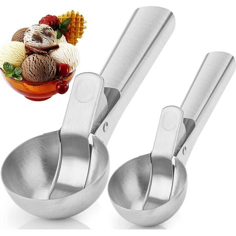 Cuillère à Glace en Acier Inoxydable Cuillère Scooper avec déclencheur pour Crème Glacée Fruits Pâte à Biscuits Boule de Glace (1/5)