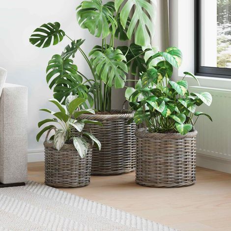 Pflanzkorb-Set mit Stauraum 3 Stück Kubu Grau Kubu-Rattan