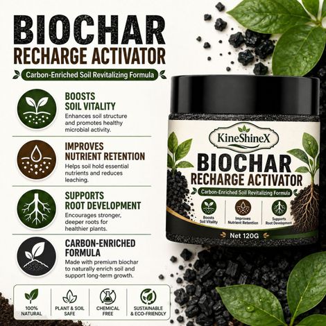 KineShineX Biochar Bodenaktivator 120g: Revitalisierende Formel für alte Blumenerde und Pflanzennährstoffe (1/5)
