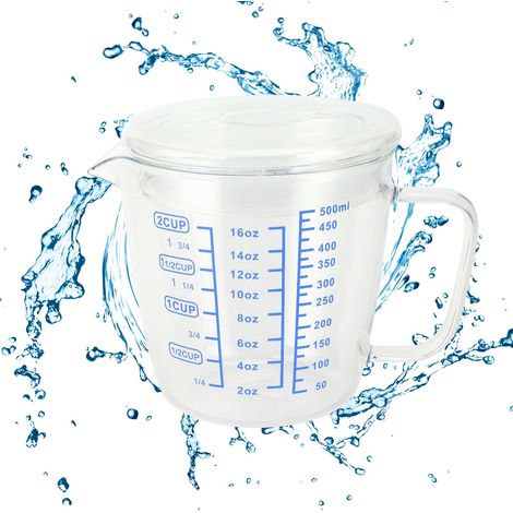 Verre gradué résistant à la chaleur avec couvercle pour mesurer lait et liquides (500ml) (1/5)