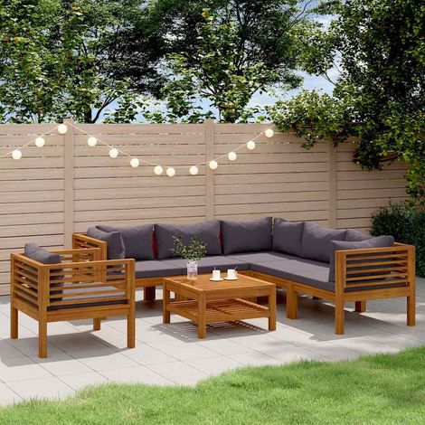 vidaXL Muebles de jardín 7 pzas cojines madera maciza de acacia (1/5)