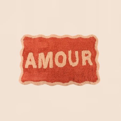 Tapis de bain Amour en coton terracotta, beige 50x80cm