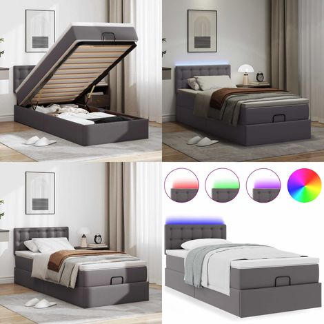 Struttura Letto Pouf con Materasso Grigio 90x200 cm Similpelle - Letto con testiera - Struttura letto