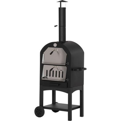 Outsunny – Four à pizza extérieur acier époxy noir mat – Dimensions 63x54x161cm – Tiroir à cendres amovible – Jauge de température intégrée