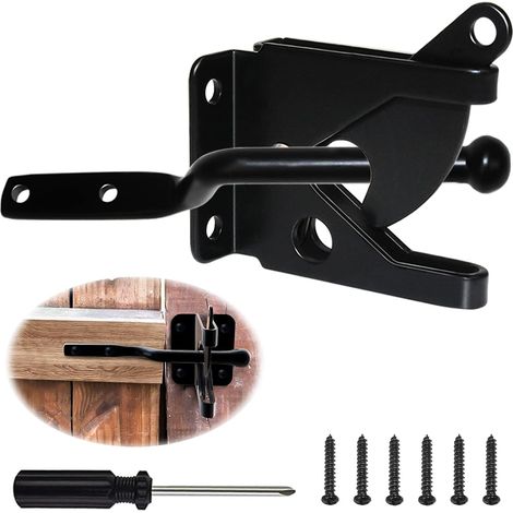 Loquet De Portail - Acier Au Carbone - Verrouillage Automatique Par Gravité - Pour Portail En Bois Clôture Jardin Poulailler Piscine - Noir - 1 Pièce