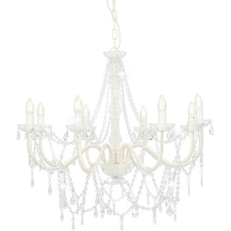 Chandelier with Beads White 8 x E14 Bulbs vidaXL (1/5)