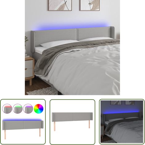 The Living Store Tête de lit à LED Gris clair 203x16x78/88 cm Tissu - Tête De Lit Led - Têtière De Lit - Éclairage Led - Têtière Rembourrée - Décoration Chambre (1/5)