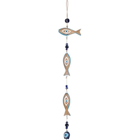 Móvil de peces de madera natural con ojo turco 67 cm (1/5)