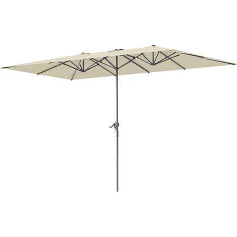 Parasol double face, 451 x 264 cm, à manivelle, 12 baleines métalliques, mât en aluminium, blanc crème (1/5)