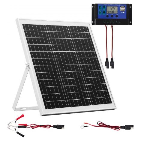 12V Monokristallines Solarpanel-Kit 20W, Batterieladegerät mit intelligentem MPPT-Controller & verstellbarer Halterung, IP67 wasserdicht für Auto, Boot, Wohnmobil, Motorradanhänger (1/5)