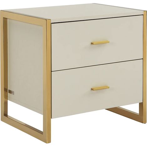 Comodino 2 cassetti MDF Beige e Dorato - OMBRELIA (1/5)