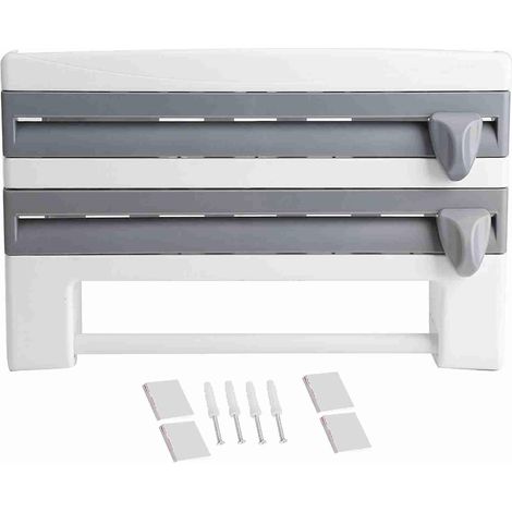 Distributeur de papier essuie-tout, de papier aluminium et de film plastique, distributeur de film plastique réutilisable avec coupe-film, organisateur de film aluminium, support de découpe multifonct (1/5)