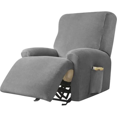 Housse de fauteuil inclinable extensible en velours – 4 pièces antidérapantes avec poche latérale – Protection lavable pour fauteuils 60-100cm (1/4)