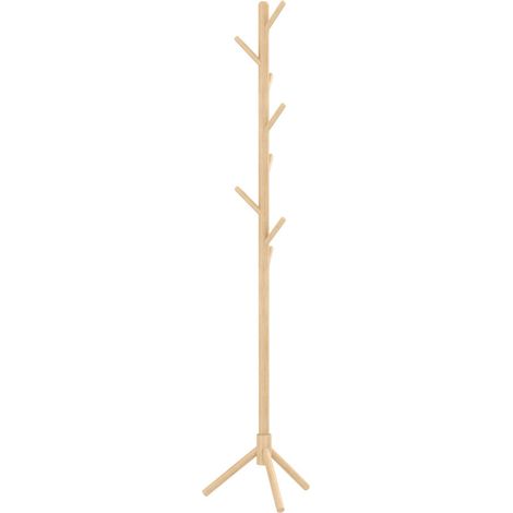 Portemanteau sur pied en bois portant à vêtements vestiaire 8 patères 40 x 40 x 165 cm naturel