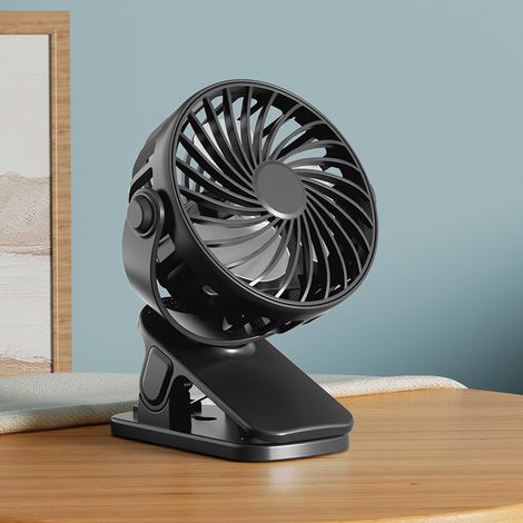 Ventilador portátil con pinza ajustable, 3 velocidades, ideal para refrescarse personalmente, alimentado por USB, color negro. (1/5)