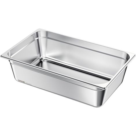 VEVOR Bac Gastronorme 20,5 L, Recipient de Restauration en Acier Inoxydable, Bac Inox Alimentaire Profondeur 14,6 cm, Anti-adherent et Antirouille, pour Bain-marie Buffet Chauffe-plats Hotel