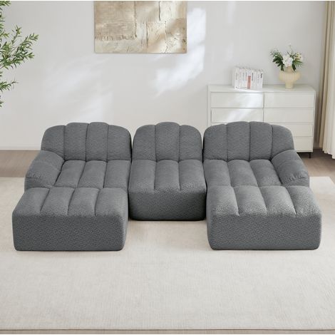 Modulares Sofa 3-Sitzer U-Form mit Ottoman Grau OKMYHOME (1/5)