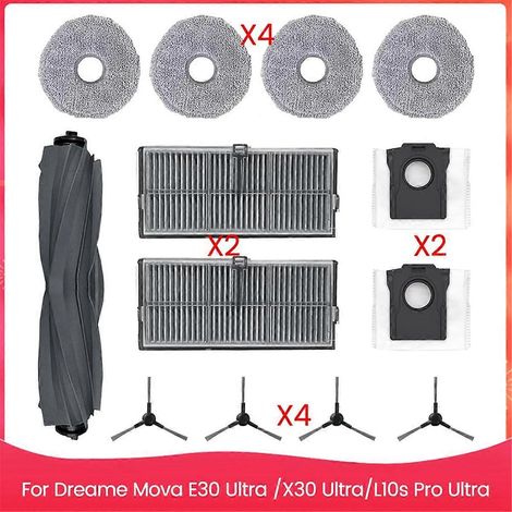 Pièces de rechange compatibles avec les aspirateurs E30 Ultra / X30 Ultra / L10s Pro Ultra : kit d’accessoires comprenant brosses et filtres. (1/5)