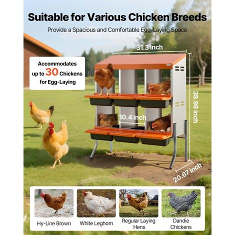 Pondoir à Poules 6 Compartiments Nichoir à Poule en Acier Galvanisé et Plastique Haute Résistance pour Différentes Races de Poules,… (1/5)