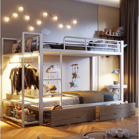 Cama litera infantil con cajones LED y estantes OKMYHOME (1/5)