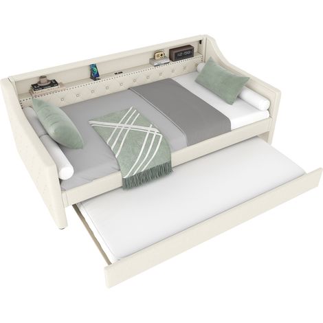 Lit Enfant Gigogne - 90x200cm - avec éclairage LED, prise USB-MDF- Beige (1/5)