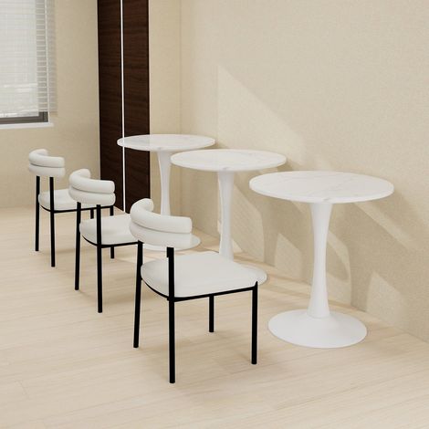 Table basse gigogne ronde effet marbre blanc, lot de 2 tables d'appoint modernes avec pieds métal doré, salon chambre (1/5)