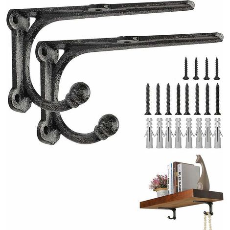 Coppia di staffe da parete in ghisa con ganci, supporti per mensole in stile antico, 158,5 cm. (1/5)