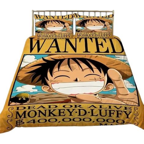 Housse de couette One Piece (200x200cm), motif Luffy, Boa et Zoro, avec 2 taies d'oreiller (1/4)